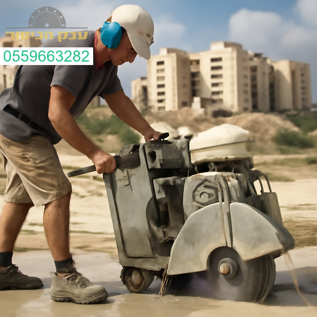 מנסר בטון מקצועי בפעולה בשטח באריאל עם ציוד חדיש ותוצאה מדויקת ואיכותית