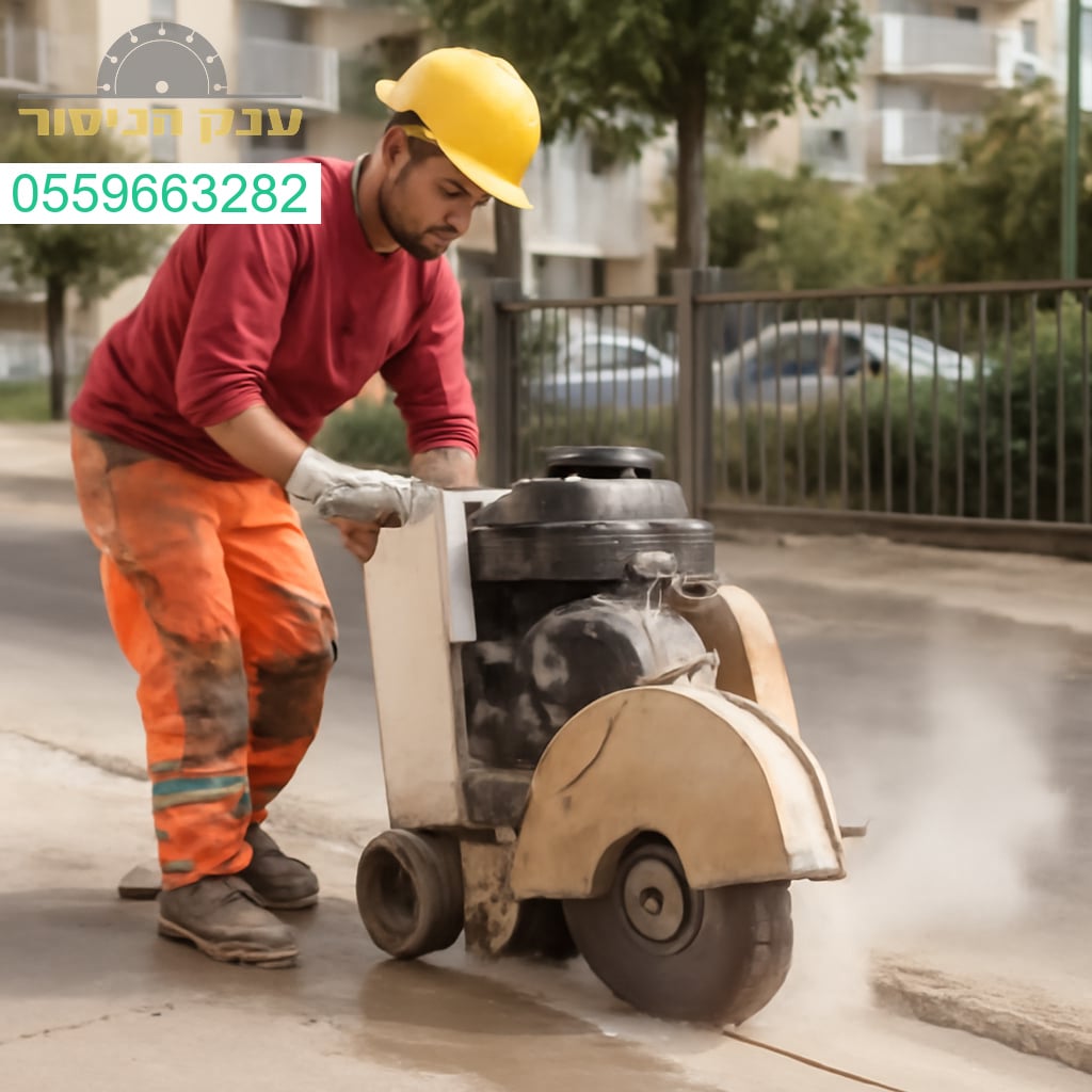 מנסר בטון מקצועי בפעולה באור עקיבא עם ציוד מתקדם לעבודה מדויקת ונקייה