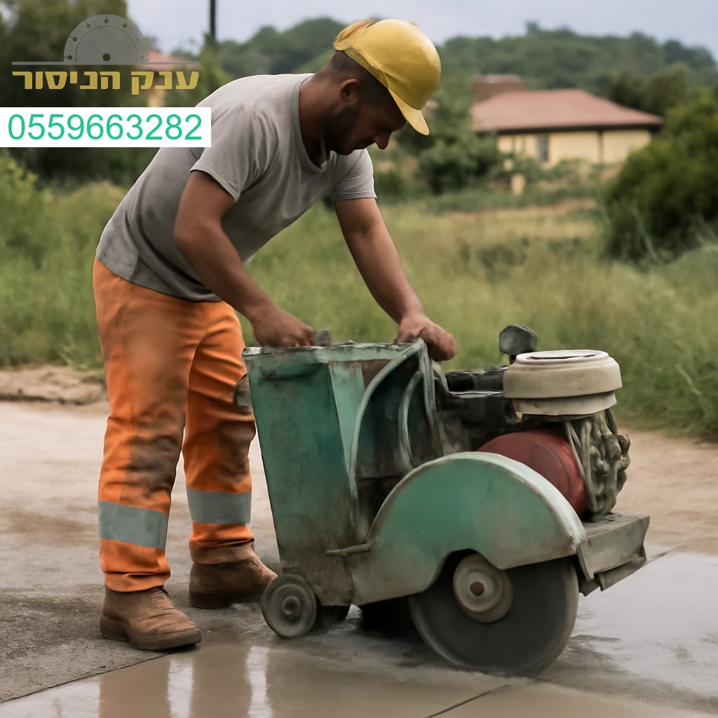 מנסר בטון מקצועי בפעולה בבנימינה עם ציוד מתקדם לביצוע חיתוך מדויק ואיכותי