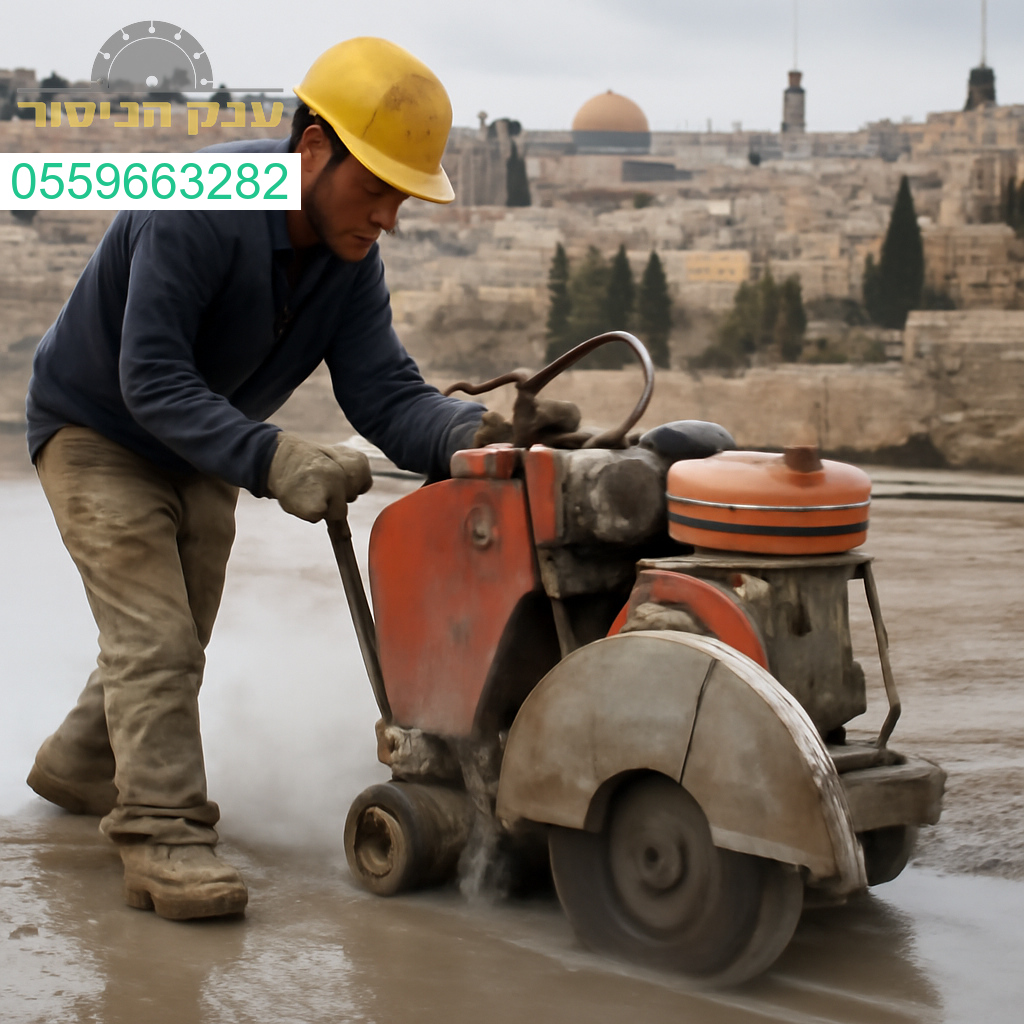 מנסר בטון מקצועי בפעולה בלב ירושלים עם ציוד מתקדם לביצוע חיתוכים מדויקים ואיכותיים