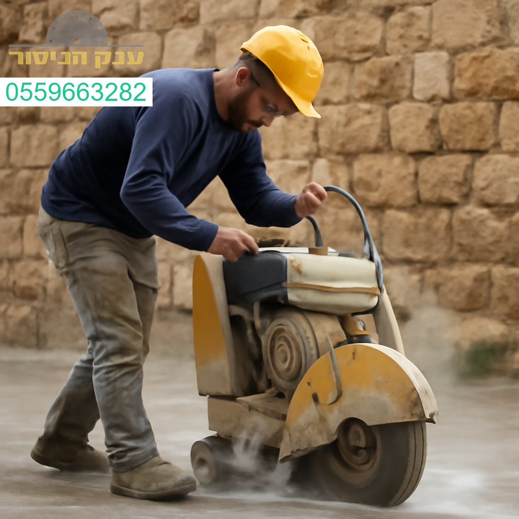 מנסר בטון מקצועי בפעולה בעכו עם ציוד מתקדם לביצוע חיתוכים מדויקים ויעילים
