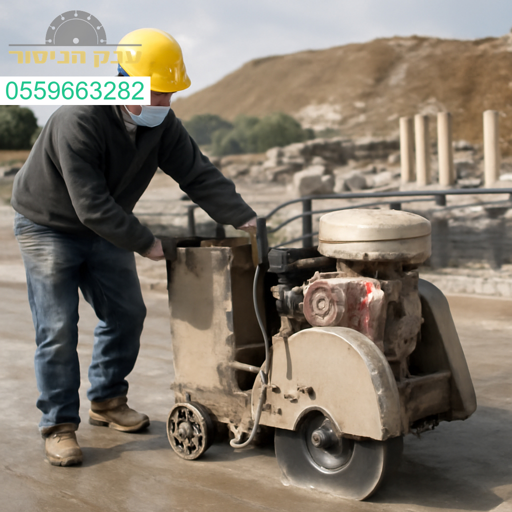 מנסר בטון מקצועי בפעולה בבית שאן מבצע חיתוך מדויק ובטיחותי באתר מורכב