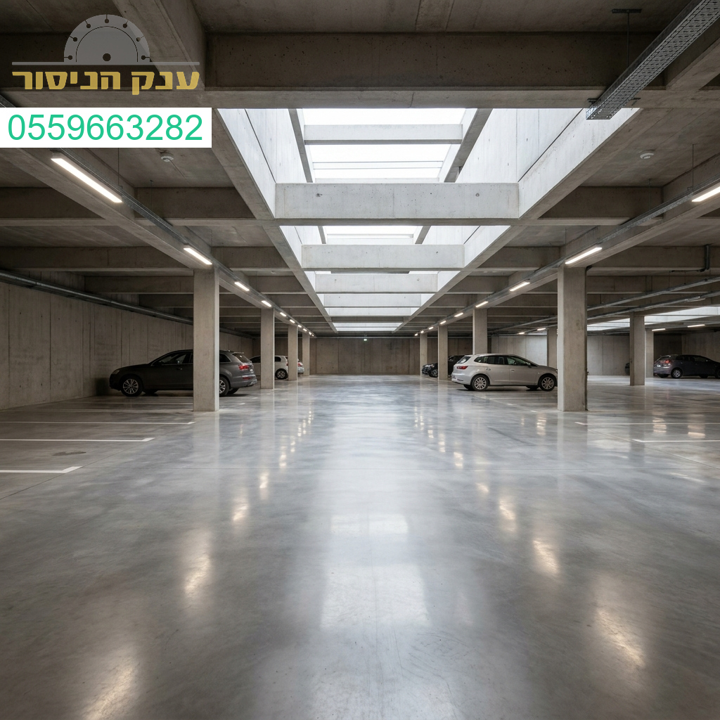 בטון מוחלק לחניונים המעניק שילוב מושלם של עמידות יוצאת דופן ומראה יוקרתי נקי ומרשים