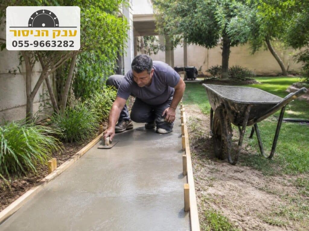 החלקת שביל בטון קצר בגינה פרטית, עבודה קטנה בלי מינימום גבוה