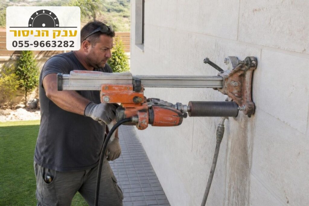 קידוח יהלום בקיר חיצוני של בית פרטי למעבר צנרת מזגן